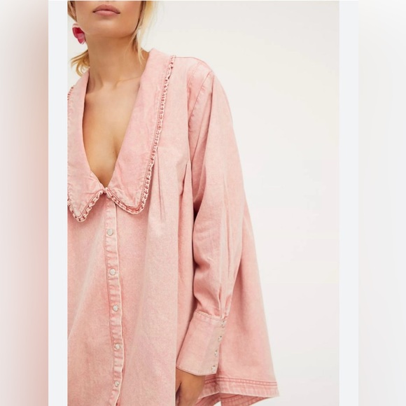 Free People Charlie Denim Shirt in Pink - Picture 2 of 6